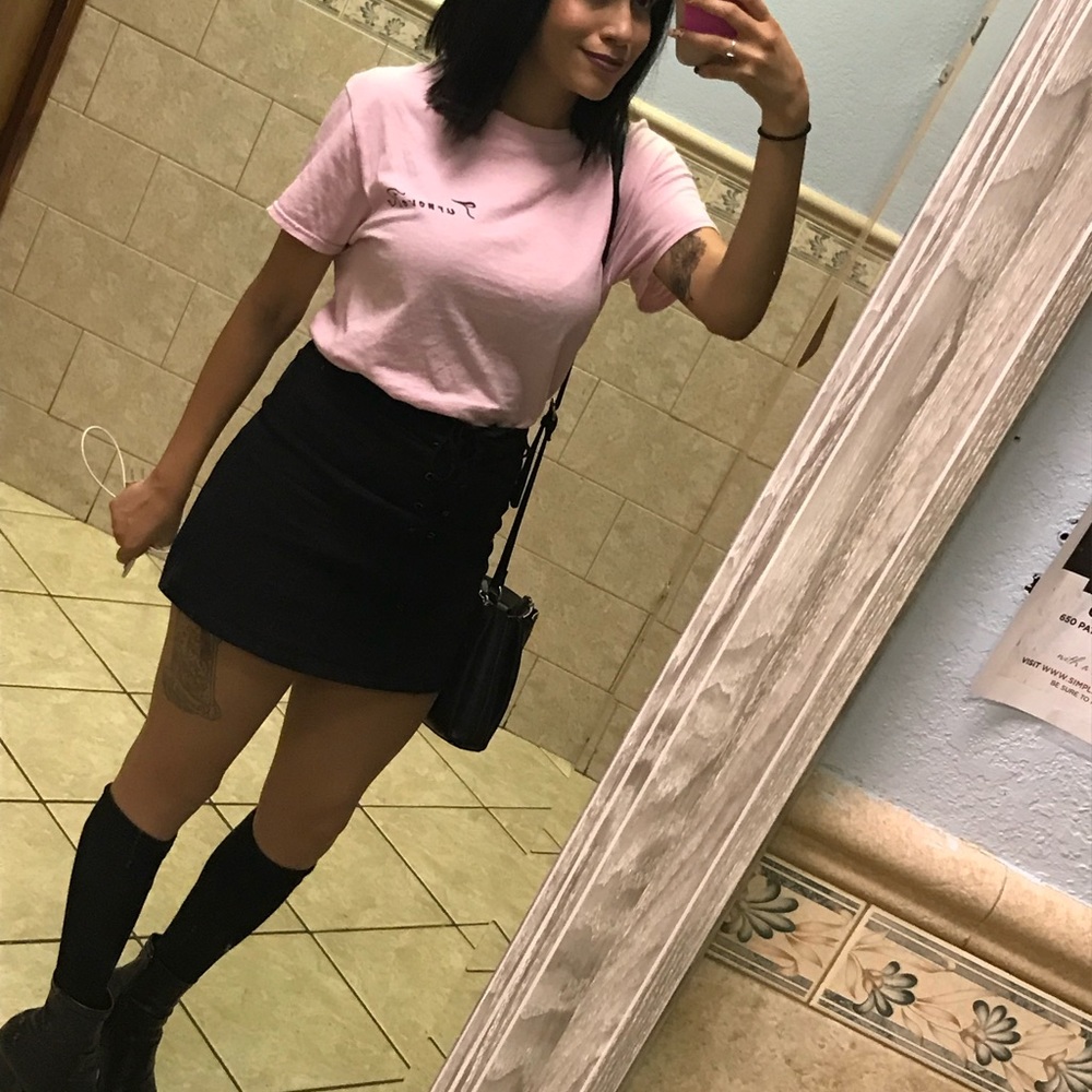 Black mini skirt with tie in front